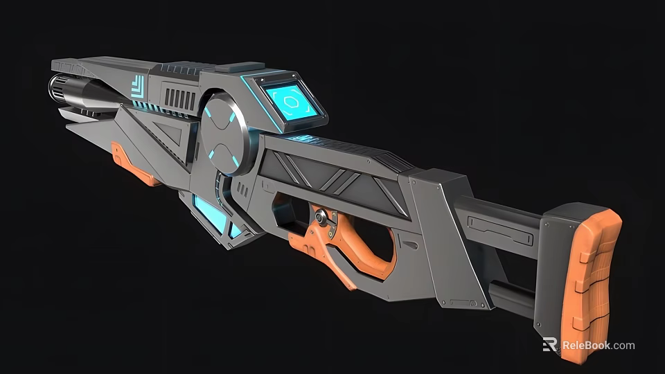 Futuristic Sci Fi Weapon With Gray And Orange Design And Blue Glowing Elements 3d model