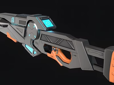 Futuristic Sci Fi Weapon With Gray And Orange Design And Blue Glowing Elements 3d model