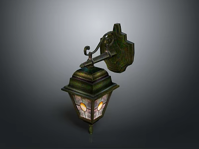 Vintage Architectural Wall Lantern With Metal Frame Glass Panels And Ornate Design 3d model