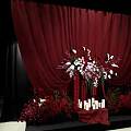 Stunning Wedding Decoration On Black Stage With Red Curtains White Flowers And Candles