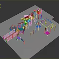 Colorful Children's Playground Structure With Climbing Frames Slides And Platforms