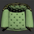 Vintage Green Chair With Ornate Wooden Frame Tufted Upholstery And Armrests