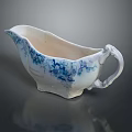 Ceramic Sauce Boat With Blue White Floral Pattern And Curved Handle 3d model
