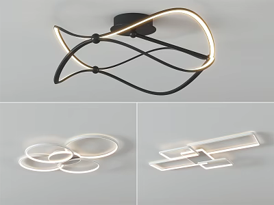 Modern Geometric Ceiling Lights With Curved Lines Circular Rings And Square Frames 3d model