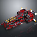 Sci Fi Spaceship With Red Yellow Accents And Mechanical Wing Structures 3d model