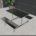 Stainless Steel Public Bench With Attached Table For Indoor Public Dining Areas