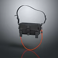 Stylish Black Shoulder Bag With Adjustable Strap And Orange Decorative Cord