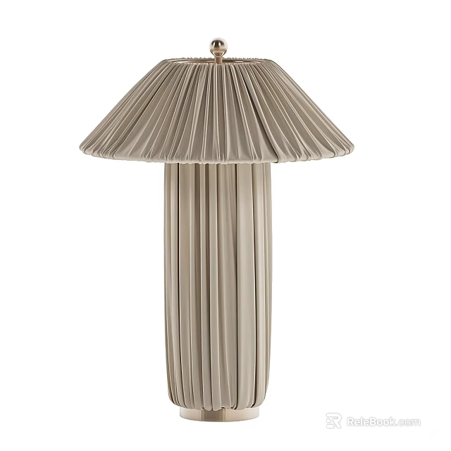 Modern Pleated Beige Table Lamp with Elegant Shade and Column Design 3d model