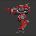 Red Mechanical Robot Character With Armored Exoskeleton And Weaponized Arm Cannons 3d model
