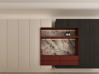 Modern Sideboard Design With Dark Light Wood Cabinetry Marble Top Drawers And Display Shelves 3d model