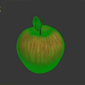 Fresh Red and Yellow Striped Apple with Green Leaf and Brown Stem on Dark Background