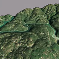 Natural Garden Landscape Featuring Green Mountainous Terrain Winding Waterways And Lush Vegetation