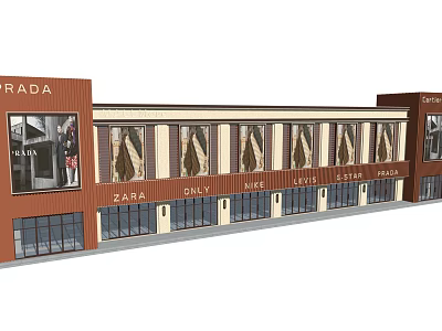 Modern Commercial Shopping Complex With ZARA H&M LEVI'S Brand Retail Storefronts 3d model