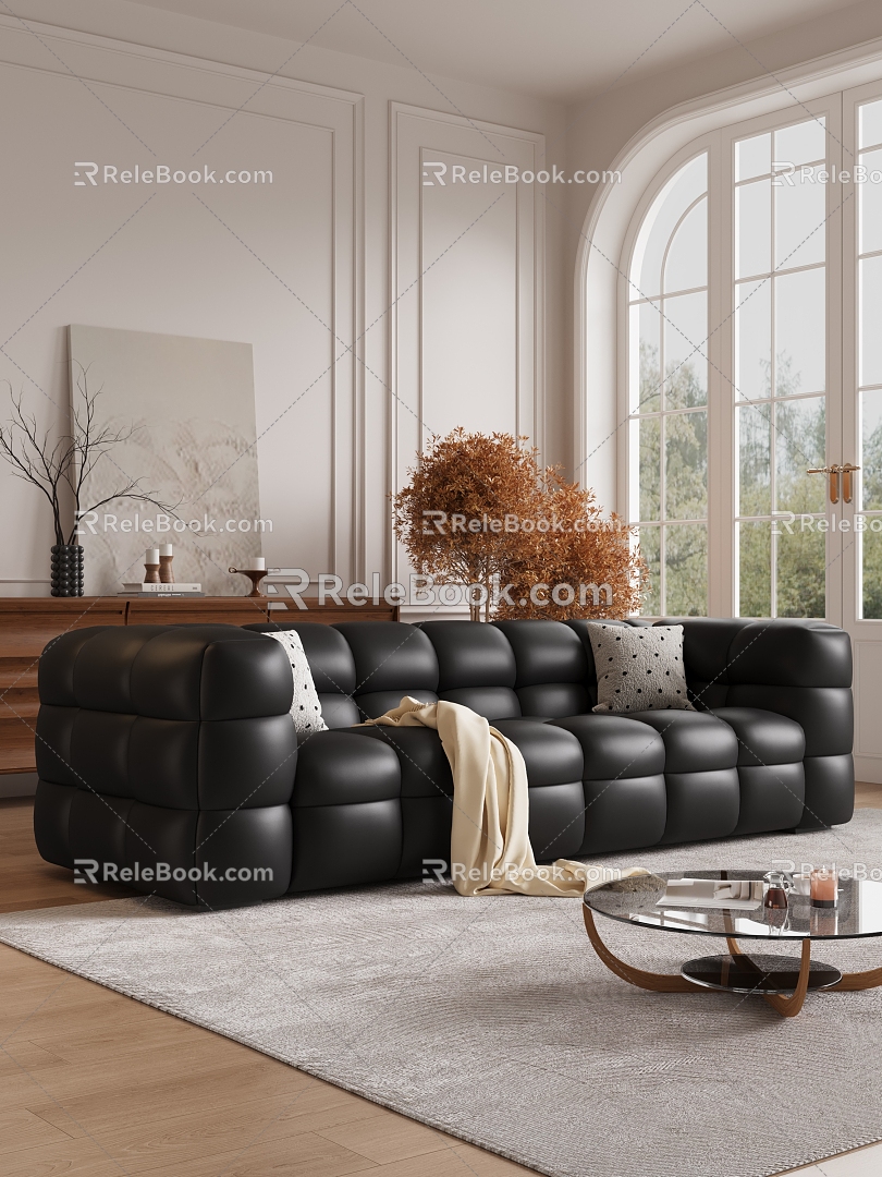 French cream style sofa sofa coffee table combination 3d model