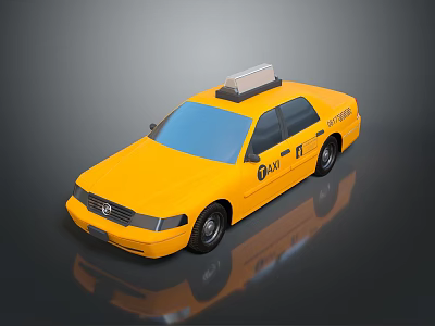 Yellow Taxi Car With Roof Light And TAXI Logo On Shiny Body 3d model