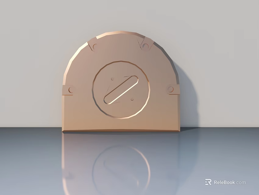 Golden Semicircular Swing Door With Metal Texture And Decorative Circular Bar Design 3d model