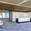 Modern Minimalist Reception Desk Area With Marble Counter Sofa And Large Floor To Ceiling Windows