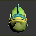 Vibrant Blue Green Yellow Fish With Spotted Body Big Orange Eyes Sharp White Teeth