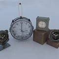 Vintage Clocks Collection With Metal Cases Wooden Bases And Various Designs