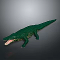 Detailed Green Crocodile with Open Mouth and Scales on Gray Background