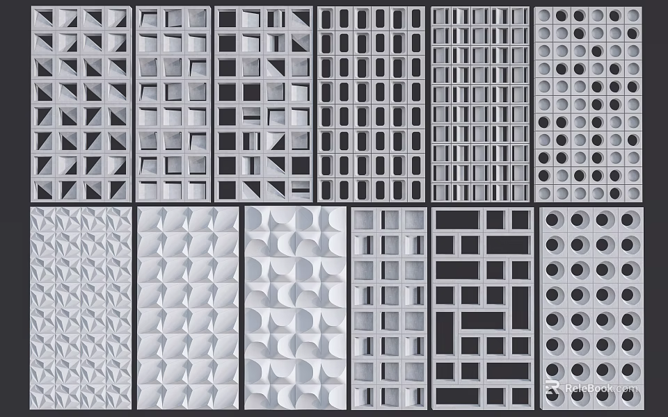 Different Room Divider Designs With Geometric Patterns Grid And Circular Holes 3d model