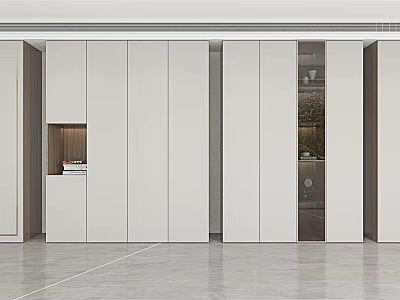 Modern Sleek Wardrobe Design With White Panels And Glass Door Storage Sections 3d model
