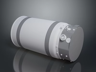 White Cylindrical Industrial Equipment With Gray Stripes Smooth Surface And Metal Valves 3d model