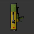 3D Model Of Vertical Yellow And Green Mechanical Device With Control Lever Red Base