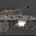 Military Tank With Heavy Tracks Long Cannon Armored Turret And Weapon Systems