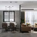 Modern Dining Living Room Interior Design With Dining Table Chairs Chandelier And Wine Rack