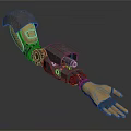 Cyborg Character 3D Model Mechanical Arm With Yellow Hand And Metal Parts