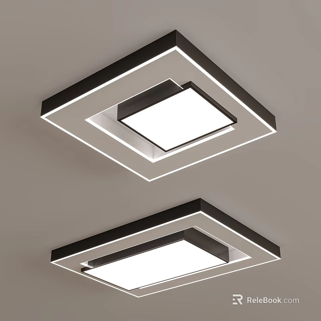 Modern Minimalist Square Ceiling Light With Black Frame White Panel For Living Room Bedroom 3d model 