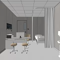 Modern Medical Room Interior With Bed Computer Desk Sink And Curtain