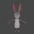 Cute Cartoon Rabbit Character With Long Ears Big Eyes And Open Arms On Dark Background