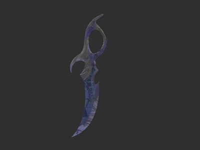 Decorative Curved Weapon With Blue Purple Ornate Design And Ring Handle 3d model