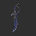 Decorative Curved Weapon With Blue Purple Ornate Design And Ring Handle