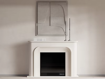 Minimalist White Fireplace Design With Decorative Artwork And Slim Ornament On Mantel 3d model