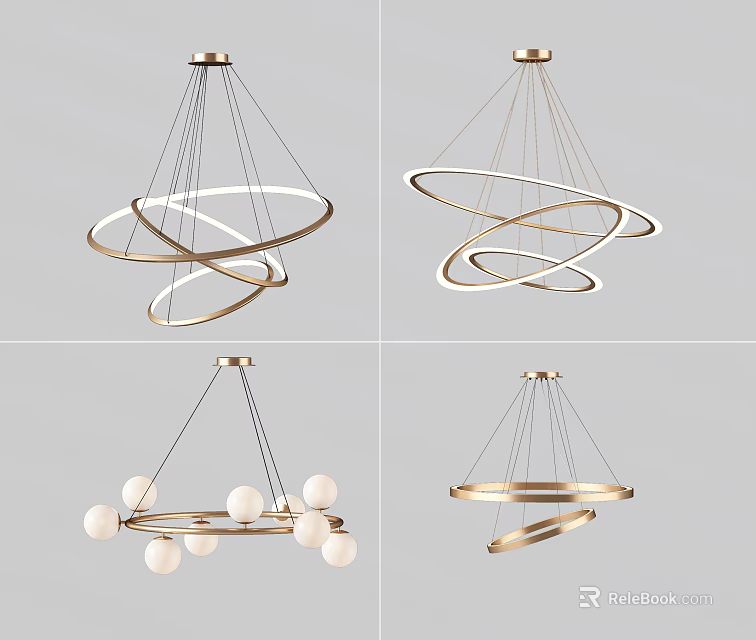 Modern Chandelier Designs Featuring Circular Rings And Spherical Bulbs 3d model