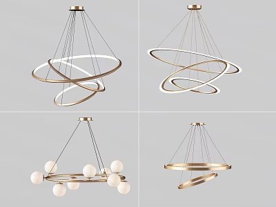 Modern Chandelier Designs Featuring Circular Rings And Spherical Bulbs 3d model