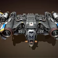 Futuristic Sci Fi Spaceship With Mechanical Engines Blue Yellow Accents And Detailed Structure