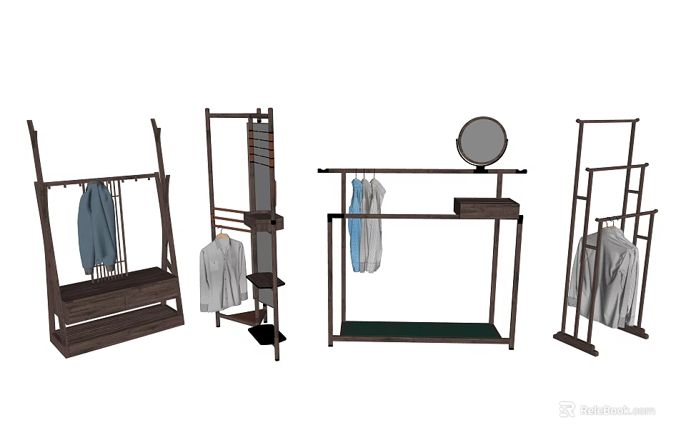 Stylish Clothes Racks With Mirror Shelves Hanging Clothes and Storage Features 3d model 
