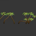 3D Rendered Palm Trees With Green Fronds On Dark Background With Reflections