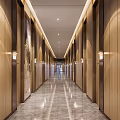 Elegant Hotel Corridor Design With Wooden Panel Walls Recessed Lighting And Marble Floor