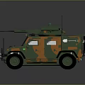 Camouflage Painted Military Vehicle with Roof Mounted Weapon Antennas Off Road Tires and Reinforced Windows