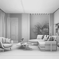 Modern Living Room With Green Armchair Grey Sofa Coffee Table And Floor Lamp