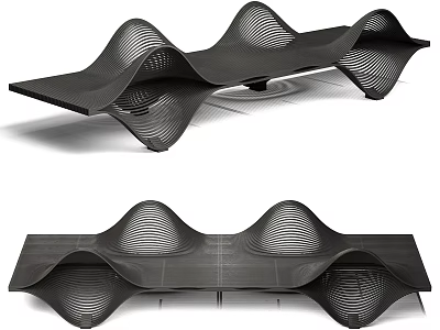 Modern Special-shaped Sofa With Curved Wavy Structure And Metal Openwork Design 3d model