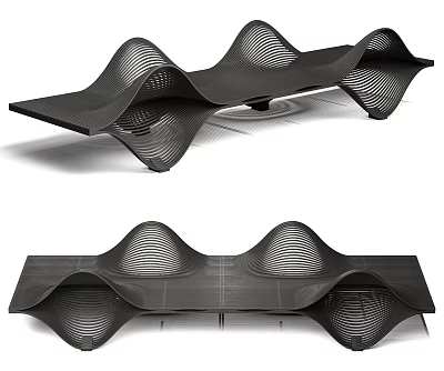 Modern Special-shaped Sofa With Curved Wavy Structure And Metal Openwork Design 3d model