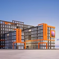 Modern Office Building Exterior Design With Gray And Orange Facade And Glass Windows Multi Story