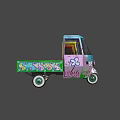 Vibrant Purple Yellow Red Three Wheeled Motorcycles With Hand Painted Designs And Unique Faces