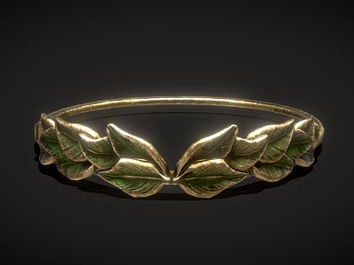 Elegant Gold Bracelet With Intricate Leaf Shaped Green Decorations 3d model
